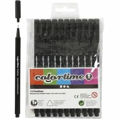 Creativ Company Assortiment De Feutres Techniques Fineliner - Noir - Pointe Fine - 12 Pcs