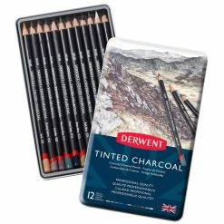 Boîte De Crayons De Couleur Fusain - Derwent Tented Charcoal - 12 Pcs