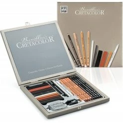 Brevillier's Cretacolor Coffret - Crayons Beaux-arts - Fusain - Sanguine - Craie - Gomme - Taille-crayon - Cretacolor