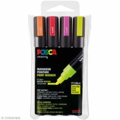 Coffret De Feutres Posca PC-5M - Couleurs Fluo - 4 Pcs