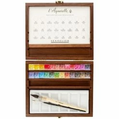 Coffret En Bois De 24 Demi-Godets Aquarelle Extra-Fine - Sennelier -creavea shop coffret en bois de 24 demi godets aquarelle extra fine sennelier p 2