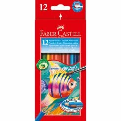 Etui De 12 Crayons De Couleur Aquarellable + Pinceau Faber-Castell