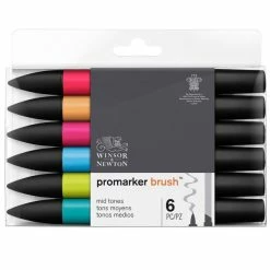 Winsor Et Newton Feutres à Alcool BrushMarker - Tons Moyens - 6 Pcs