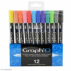 Graph'it Graph'O - Feutre Pinceau Double Pointe - Couleurs Basiques - 12 Feutres