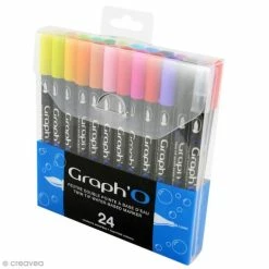 Graph'it Graph'O - Feutre Pinceau Double Pointe - Couleurs Basiques - 24 Feutres -creavea shop grapho feutre pinceau double pointe couleurs basiques 24 feutres p 2