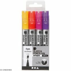Creativ Company Lot De Feutres Pour Verre Et Porcelaine - Couleurs Opaques - 1 à 2 Mm - 4 Pcs