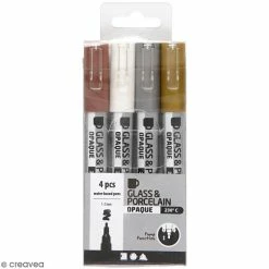 Creativ Company Lot De Feutres Pour Verre Et Porcelaine - Couleurs Opaques - 1 à 2 Mm - 4 Pcs