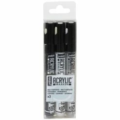 Pebeo Marqueurs Acryliques Pébéo - Acrylic Marker - Noir/Blanc/Argent - 12 Mm - 3 Pcs